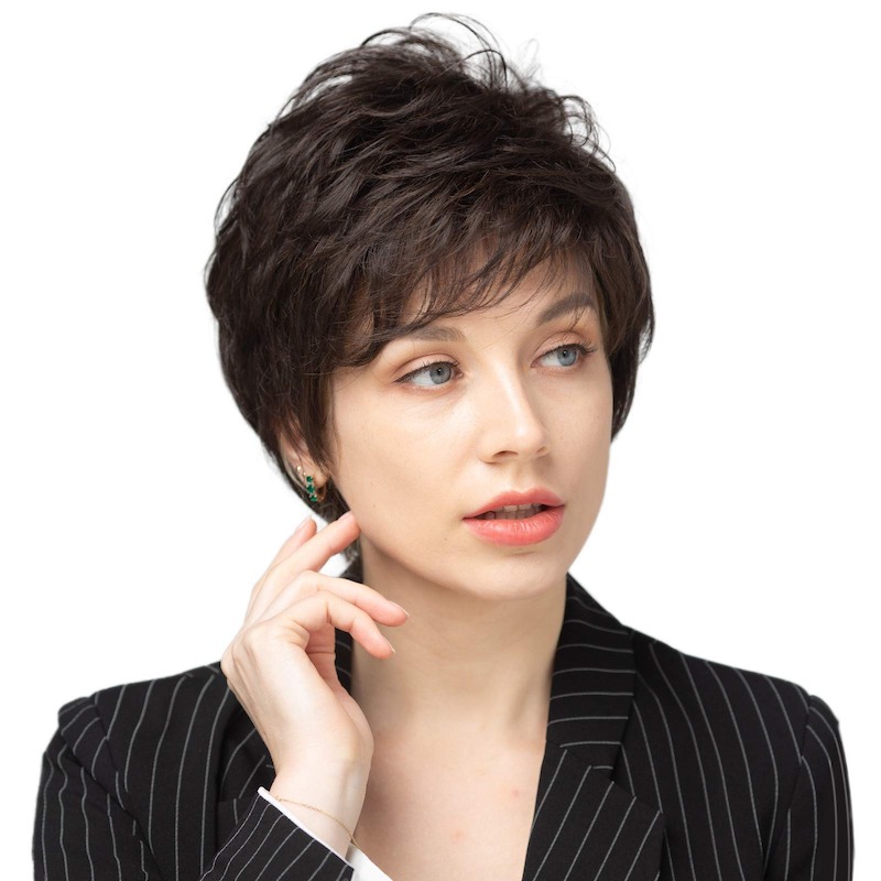 Short Dark Brown Synthetic Wigs for Women and Lady Pixie Cut Daily Wig
