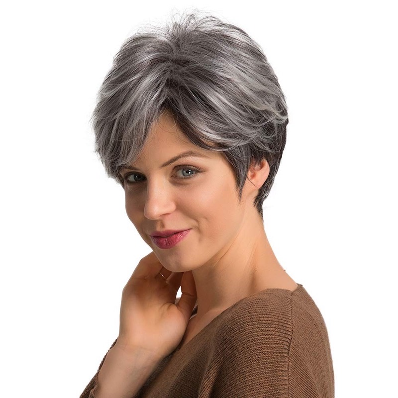 Short Grey Salt and Pepper Synthetic Wigs Pixie Cut Daily Wig
