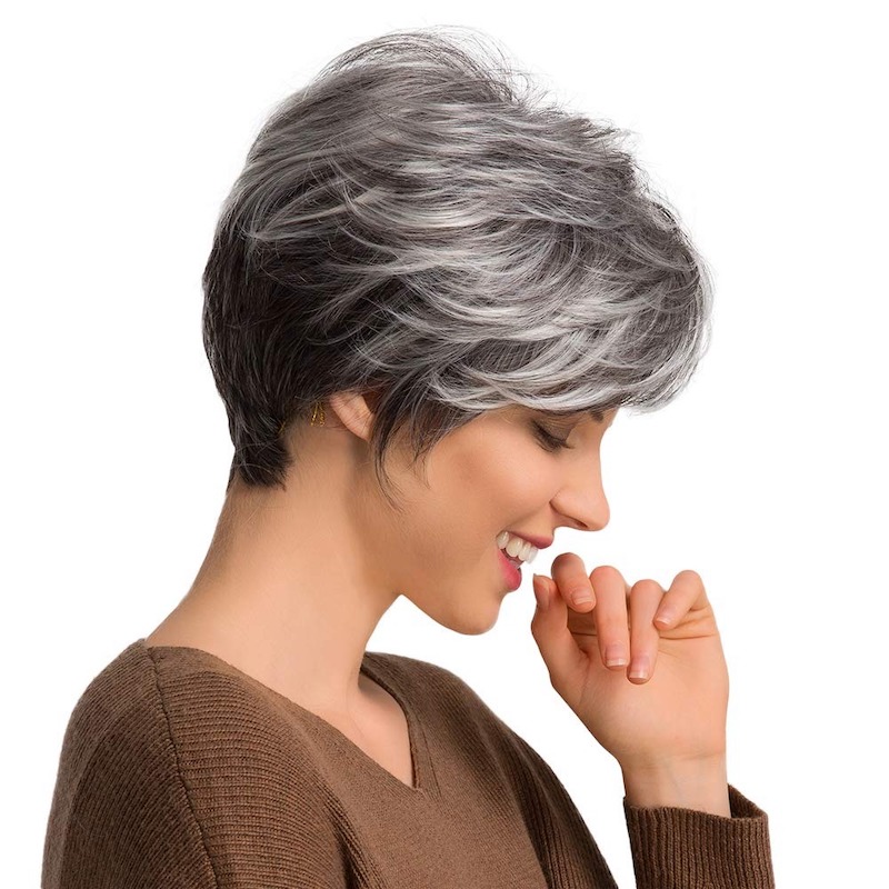 Short Grey Salt and Pepper Synthetic Wigs Pixie Cut Daily Wig
