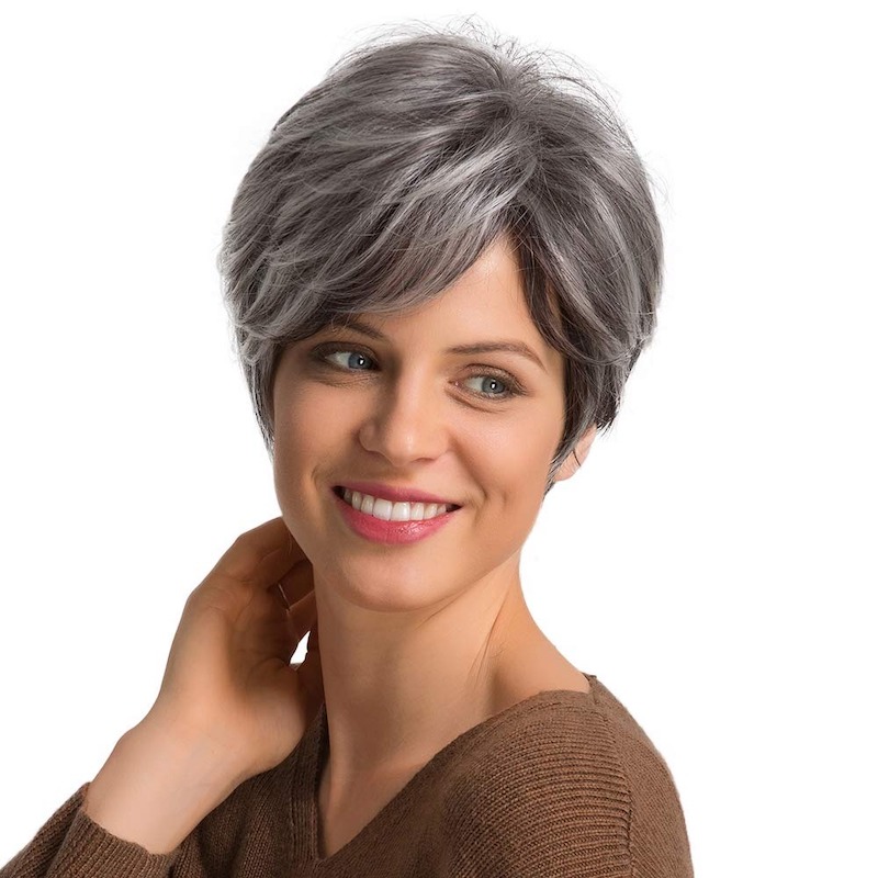 Short Grey Salt and Pepper Synthetic Wigs Pixie Cut Daily Wig