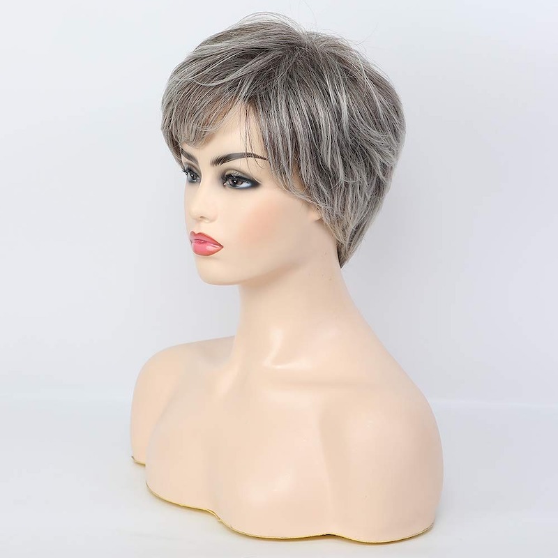 Short Grey Synthetic Wigs for Women Natural Hair Daily Pixie Cut Wig
