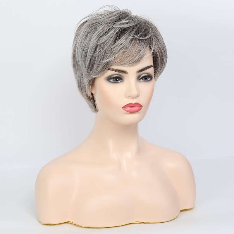 Short Grey Synthetic Wigs for Women Natural Hair Daily Pixie Cut Wig