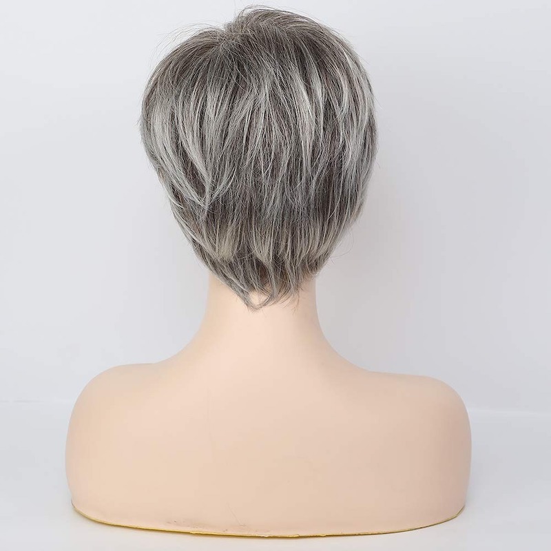 Short Grey Synthetic Wigs for Women Natural Hair Daily Pixie Cut Wig