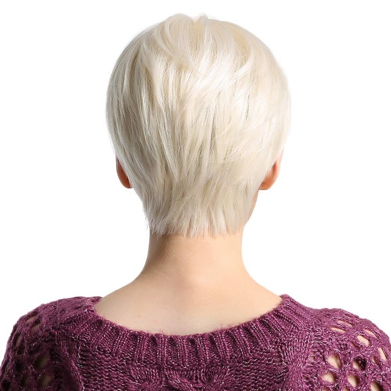 Short Platinum Blonde Synthetic Wigs Pixie Cut Wig With Bang