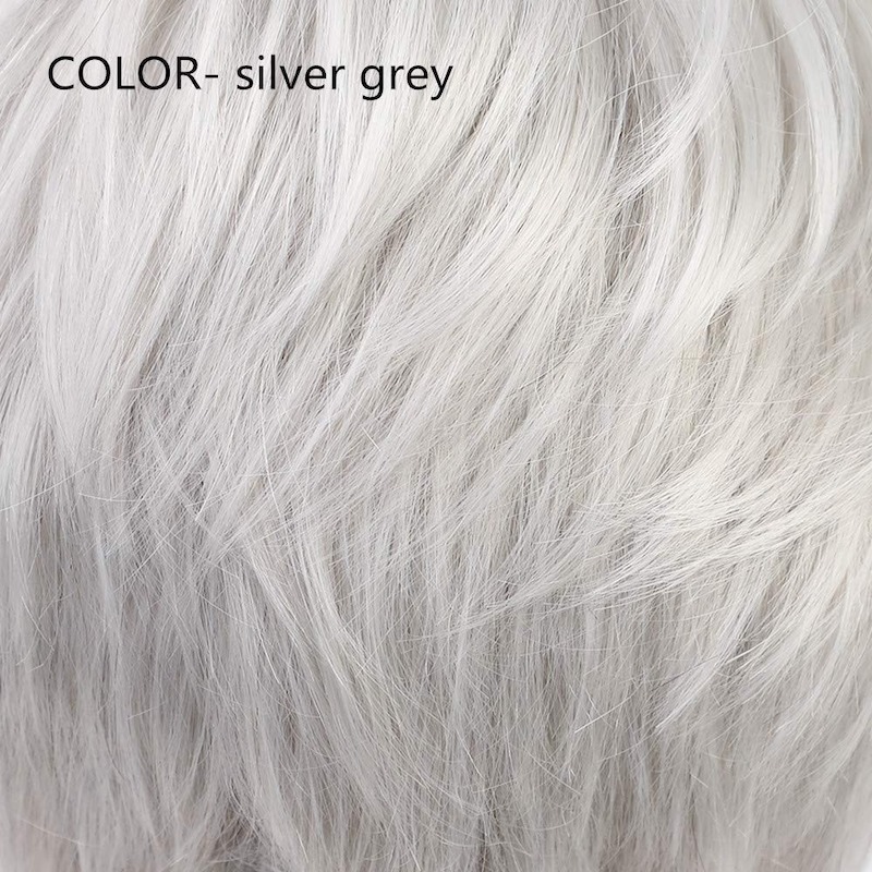 Short Silver Grey Hair Wigs for Women Blend Pixie Cut Wig With Bang