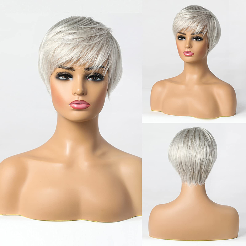 Short Silver Grey Synthetic Wigs for Women Pixie Cut Wig