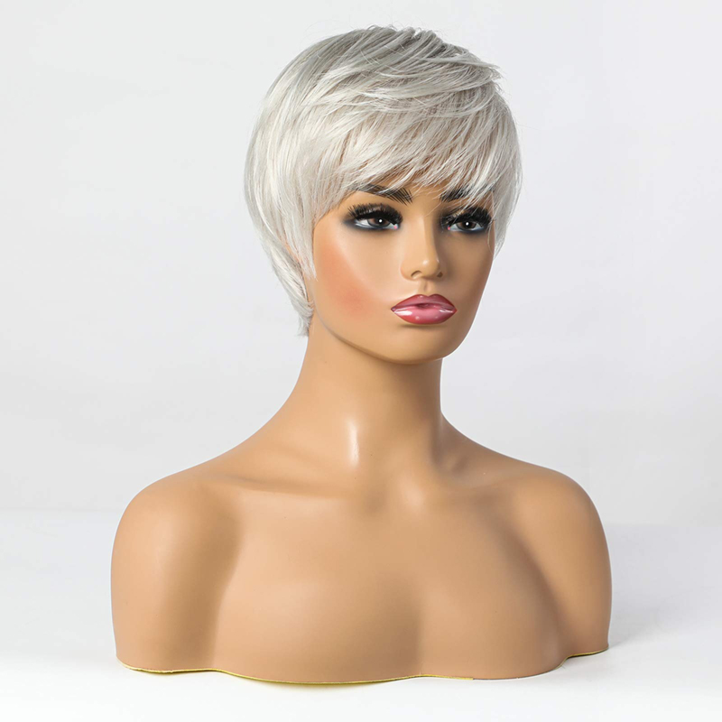 Short Silver Grey Synthetic Wigs for Women Pixie Cut Wig