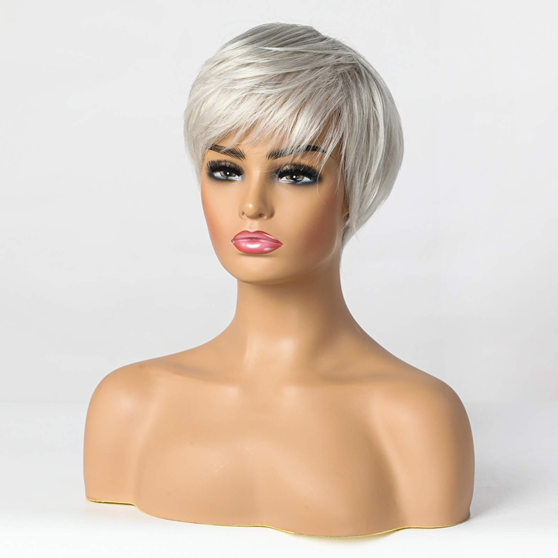 Short Silver Grey Synthetic Wigs for Women Pixie Cut Wig