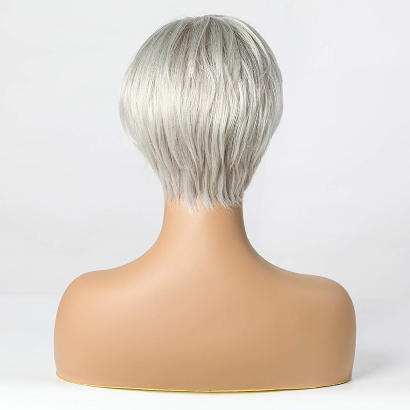 Short Silver Grey Synthetic Wigs for Women Pixie Cut Wig