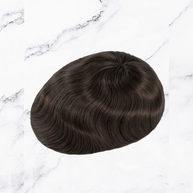 Stock Toupee Hair Piece Fine Mono with PU Perimeter and Cut Way Back Design