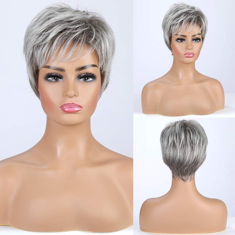 Stylish Short Grey Synthetic Wig for Women Pixie Cut Wig
