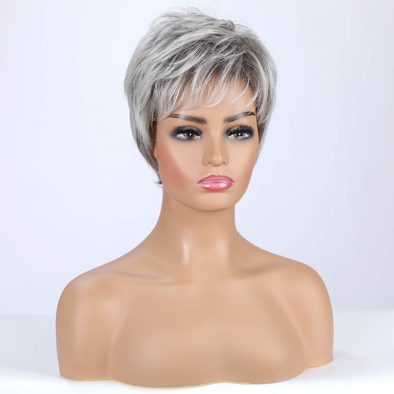 Stylish Short Grey Synthetic Wig for Women Pixie Cut Wig