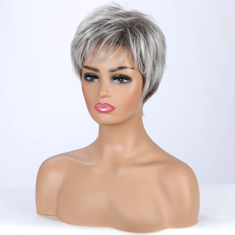 Stylish Short Grey Synthetic Wig for Women Pixie Cut Wig