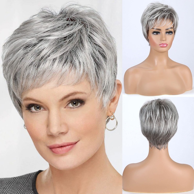 Stylish Short Grey Synthetic Wig for Women Pixie Cut Wig