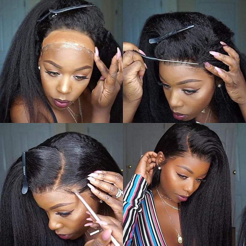 Transparent 360 Lace Frontal Wigs Kinky Straight Human Hair Wigs For Women